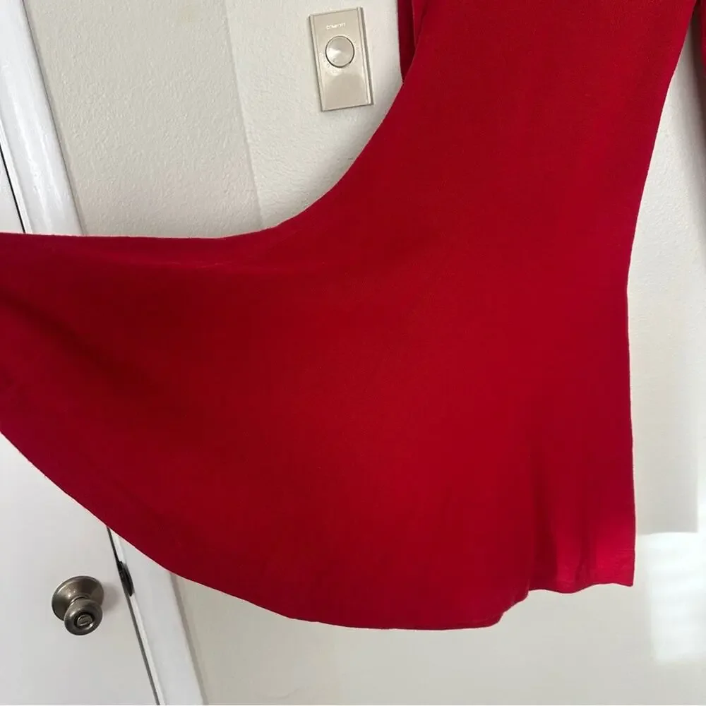 Vintage Ralph Lauren Red Merino Wool Long Sleeve Dress with Gold Logo - Picture 2 of 12